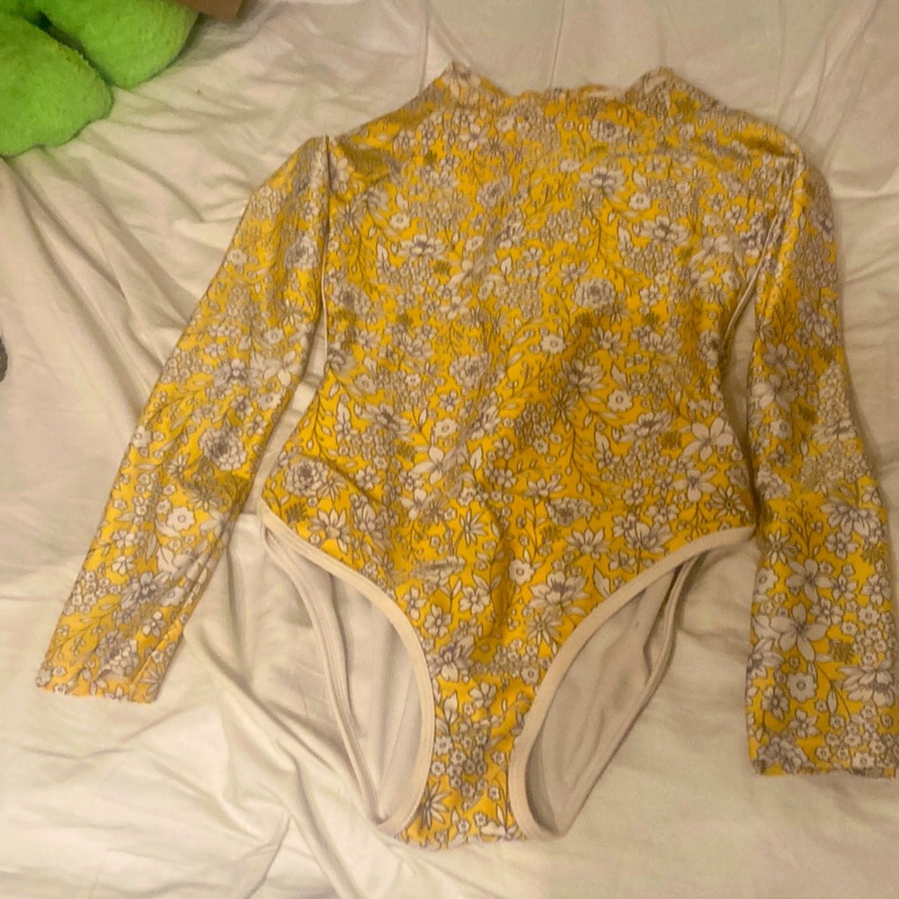Yellow, indie, floral print swim suit